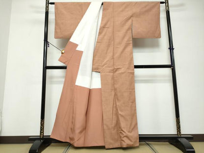 平和屋着物●結城紬　洗朱色　正絹　逸品　DABK0414ud