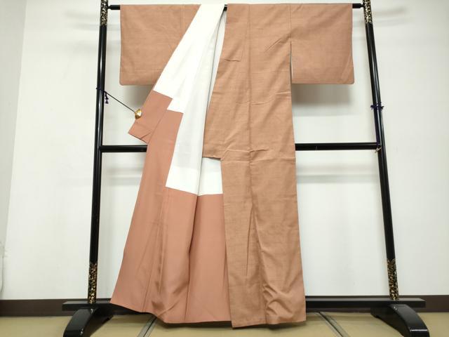 平和屋着物●結城紬　洗朱色　正絹　逸品　DABK0414ud