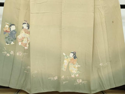 平和屋着物●十日町友禅作家　関口遼一　色留訪問着　童子遊び　暈し染め　正絹　逸品　DABK0415ud