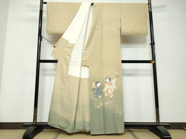 平和屋着物●十日町友禅作家　関口遼一　色留訪問着　童子遊び　暈し染め　正絹　逸品　DABK0415ud