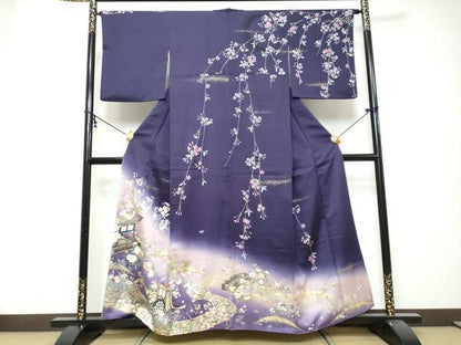 平和屋着物●訪問着　流水御所車草花文　暈し染め　金彩　やまと誂製　正絹　逸品　DABK0424ud