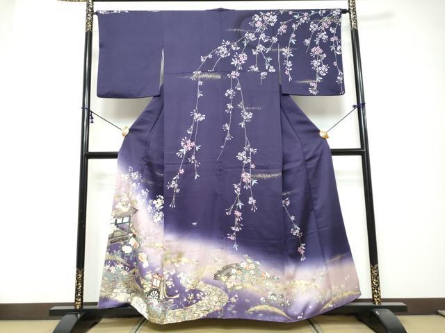 平和屋着物●訪問着　流水御所車草花文　暈し染め　金彩　やまと誂製　正絹　逸品　DABK0424ud