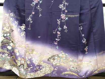 平和屋着物●訪問着　流水御所車草花文　暈し染め　金彩　やまと誂製　正絹　逸品　DABK0424ud