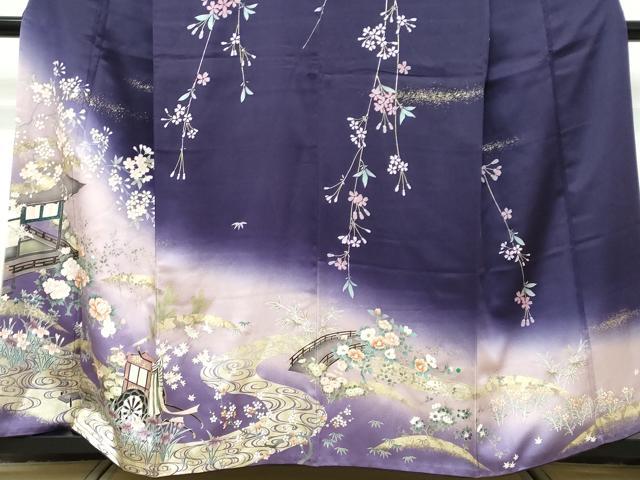 平和屋着物●訪問着　流水御所車草花文　暈し染め　金彩　やまと誂製　正絹　逸品　DABK0424ud