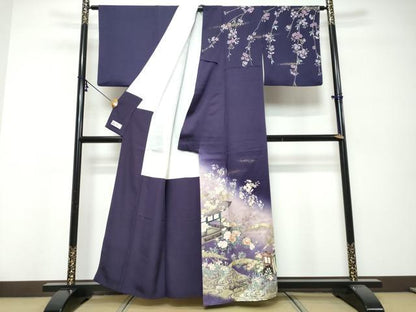 平和屋着物●訪問着　流水御所車草花文　暈し染め　金彩　やまと誂製　正絹　逸品　DABK0424ud
