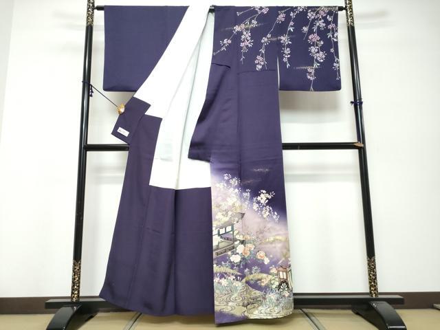 平和屋着物●訪問着　流水御所車草花文　暈し染め　金彩　やまと誂製　正絹　逸品　DABK0424ud