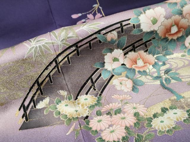 平和屋着物●訪問着　流水御所車草花文　暈し染め　金彩　やまと誂製　正絹　逸品　DABK0424ud