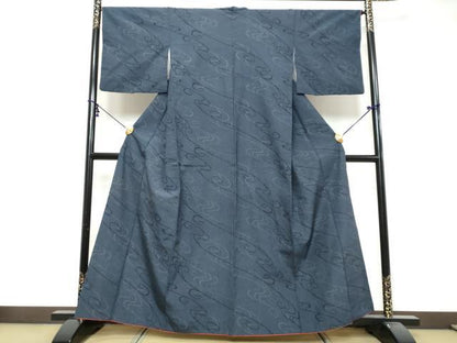 平和屋着物●本塩沢　流水文　正絹　逸品　DABK0427ud