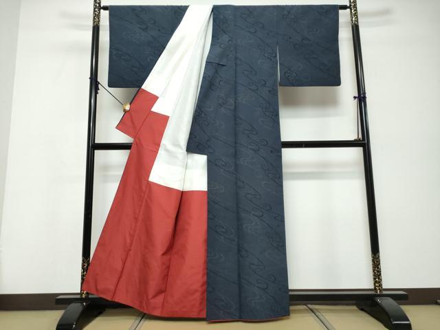 平和屋着物●本塩沢　流水文　正絹　逸品　DABK0427ud