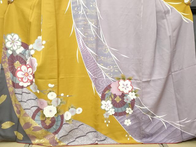 平和屋着物●豪華振袖　片輪車草花文　金彩　正絹　逸品　DABK0431ud