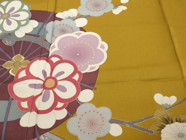 平和屋着物●豪華振袖　片輪車草花文　金彩　正絹　逸品　DABK0431ud