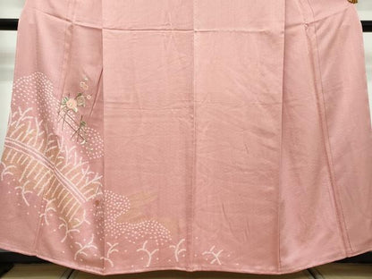 平和屋着物●訪問着　絞り　刺繍　流水草花文　金彩　正絹　逸品　未使用　DABK0432ud