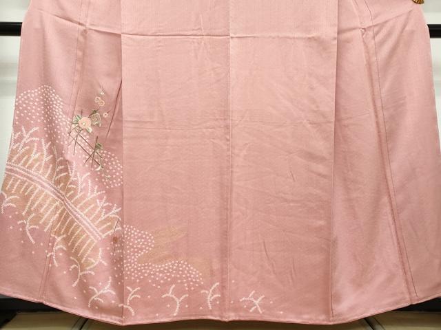 平和屋着物●訪問着　絞り　刺繍　流水草花文　金彩　正絹　逸品　未使用　DABK0432ud