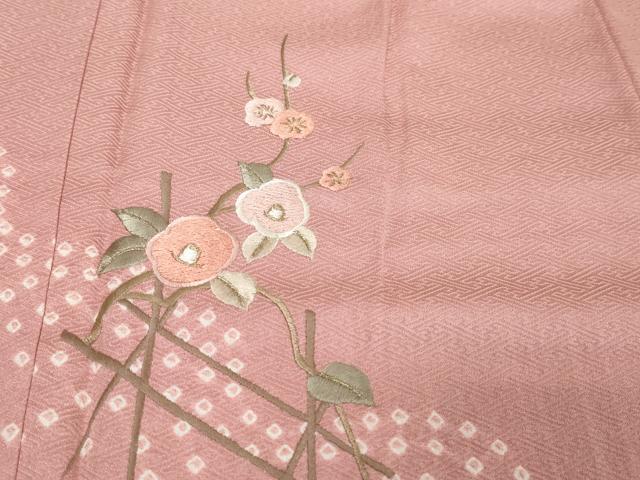 平和屋着物●訪問着　絞り　刺繍　流水草花文　金彩　正絹　逸品　未使用　DABK0432ud