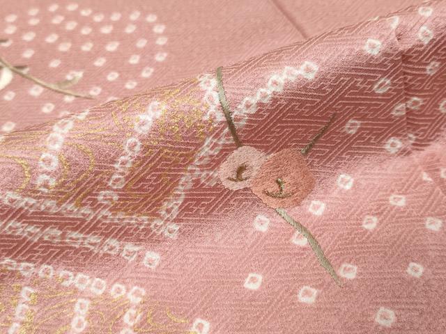 平和屋着物●訪問着　絞り　刺繍　流水草花文　金彩　正絹　逸品　未使用　DABK0432ud