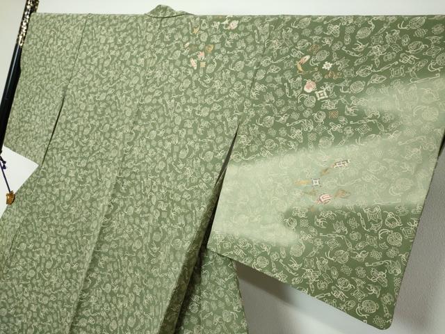 平和屋着物●訪問着　駒刺繍　宝尽くし文　暈し染め　金彩　正絹　逸品　DABK0433ud