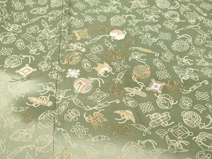 平和屋着物●訪問着　駒刺繍　宝尽くし文　暈し染め　金彩　正絹　逸品　DABK0433ud