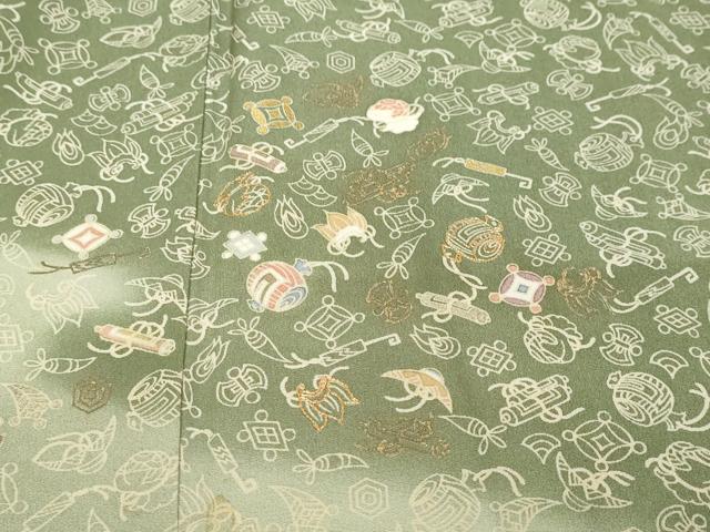 平和屋着物●訪問着　駒刺繍　宝尽くし文　暈し染め　金彩　正絹　逸品　DABK0433ud