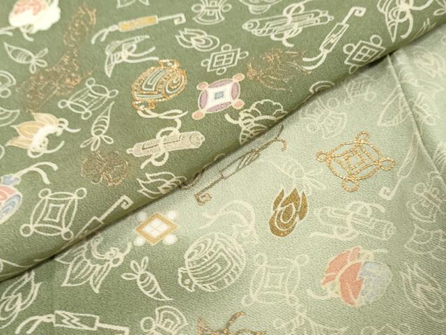 平和屋着物●訪問着　駒刺繍　宝尽くし文　暈し染め　金彩　正絹　逸品　DABK0433ud