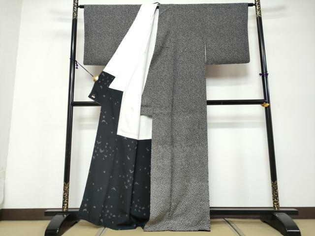 平和屋着物●訪問着　作家物　舞桜文　黒地　三越扱い　正絹　逸品　DABK0434ud