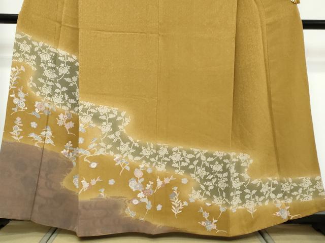 平和屋着物●訪問着　流水草花文　鬼しぼ縮緬　正絹　逸品　DABK0438ud