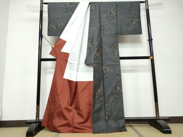 平和屋着物●都喜ヱ門　本場大島紬　9マルキ　風景樹林文　藤絹織物謹製　正絹　逸品　DABK0440ud