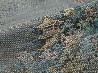 平和屋着物●都喜ヱ門　本場大島紬　9マルキ　風景樹林文　藤絹織物謹製　正絹　逸品　DABK0440ud