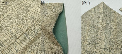 平和屋着物▼上質な小紋　紬地　型染め　草花間道　正絹　逸品　DABK0443ud