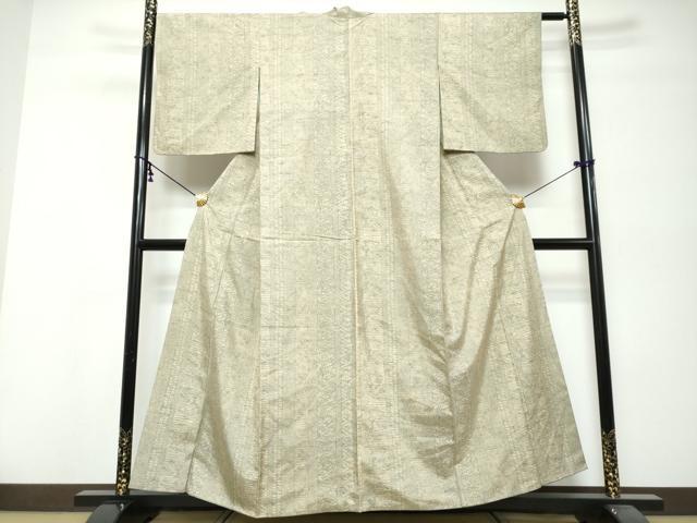 平和屋着物▼上質な小紋　紬地　型染め　草花間道　正絹　逸品　DABK0443ud
