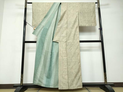 平和屋着物▼上質な小紋　紬地　型染め　草花間道　正絹　逸品　DABK0443ud