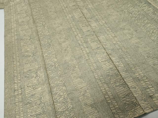 平和屋着物▼上質な小紋　紬地　型染め　草花間道　正絹　逸品　DABK0443ud