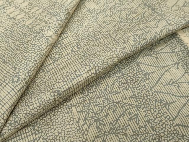 平和屋着物▼上質な小紋　紬地　型染め　草花間道　正絹　逸品　DABK0443ud