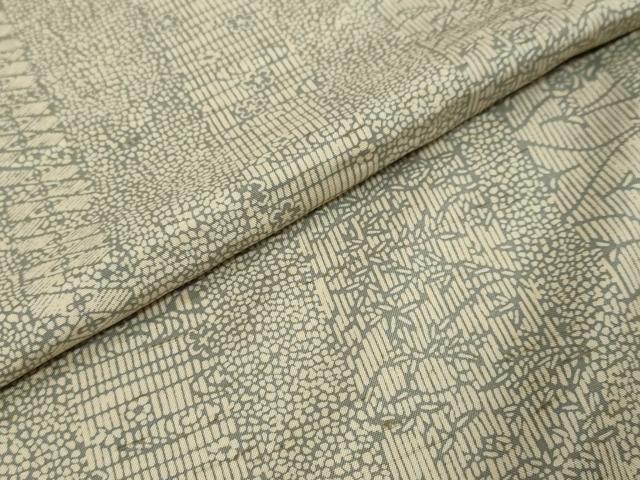 平和屋着物▼上質な小紋　紬地　型染め　草花間道　正絹　逸品　DABK0443ud