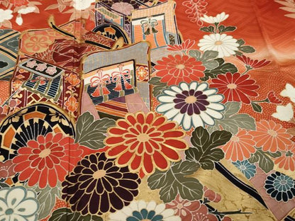 平和屋着物●豪華振袖　駒刺繍　御所車鴛鴦花文　暈し染め　金彩　正絹　逸品　DABK0454ud