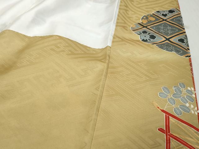 平和屋着物●豪華振袖　駒刺繍　御所車鴛鴦花文　暈し染め　金彩　正絹　逸品　DABK0454ud