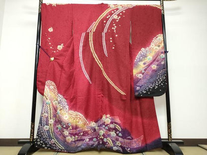 平和屋着物●豪華振袖　辻が花　暈し染め　金彩　金通し地　京都きもの友禅扱い　正絹　逸品　DABK0458ud