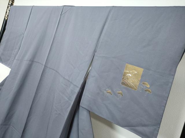 平和屋着物●青山みとも　訪問着　竹屋町刺繍　色紙立波松文　金彩　正絹　逸品　DABK0463ud