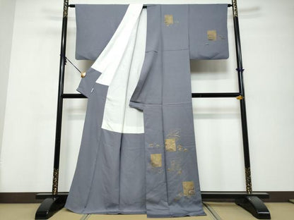 平和屋着物●青山みとも　訪問着　竹屋町刺繍　色紙立波松文　金彩　正絹　逸品　DABK0463ud