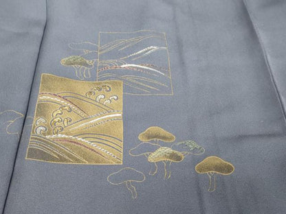 平和屋着物●青山みとも　訪問着　竹屋町刺繍　色紙立波松文　金彩　正絹　逸品　DABK0463ud