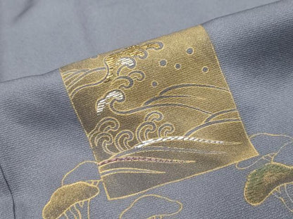 平和屋着物●青山みとも　訪問着　竹屋町刺繍　色紙立波松文　金彩　正絹　逸品　DABK0463ud
