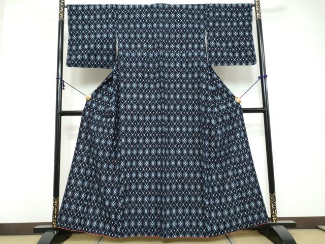 平和屋着物●久留米絣　袷　アンサンブル　菱文　綿　逸品　DABK0466ud
