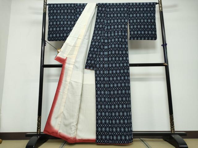 平和屋着物●久留米絣　袷　アンサンブル　菱文　綿　逸品　DABK0466ud