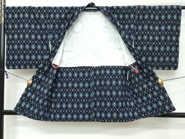 平和屋着物●久留米絣　袷　アンサンブル　菱文　綿　逸品　DABK0466ud