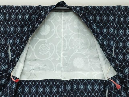 平和屋着物●久留米絣　袷　アンサンブル　菱文　綿　逸品　DABK0466ud