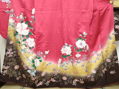 平和屋着物●豪華振袖　草花文　暈し染め　金銀彩　正絹　逸品　DABK0476ud
