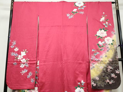 平和屋着物●豪華振袖　草花文　暈し染め　金銀彩　正絹　逸品　DABK0476ud