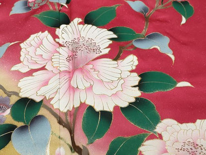 平和屋着物●豪華振袖　草花文　暈し染め　金銀彩　正絹　逸品　DABK0476ud