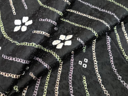 平和屋着物●上質な小紋　総絞り　舞花文　黒地　正絹　逸品　DABK0477ud