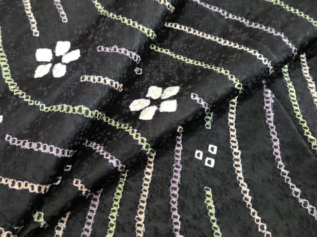 平和屋着物●上質な小紋　総絞り　舞花文　黒地　正絹　逸品　DABK0477ud