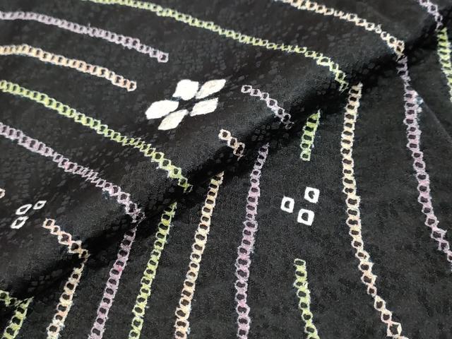 平和屋着物●上質な小紋　総絞り　舞花文　黒地　正絹　逸品　DABK0477ud